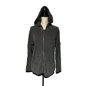 Splendid Full Zip Hoodie Sweatshirt Gray With Black Velvet Trim Size Small